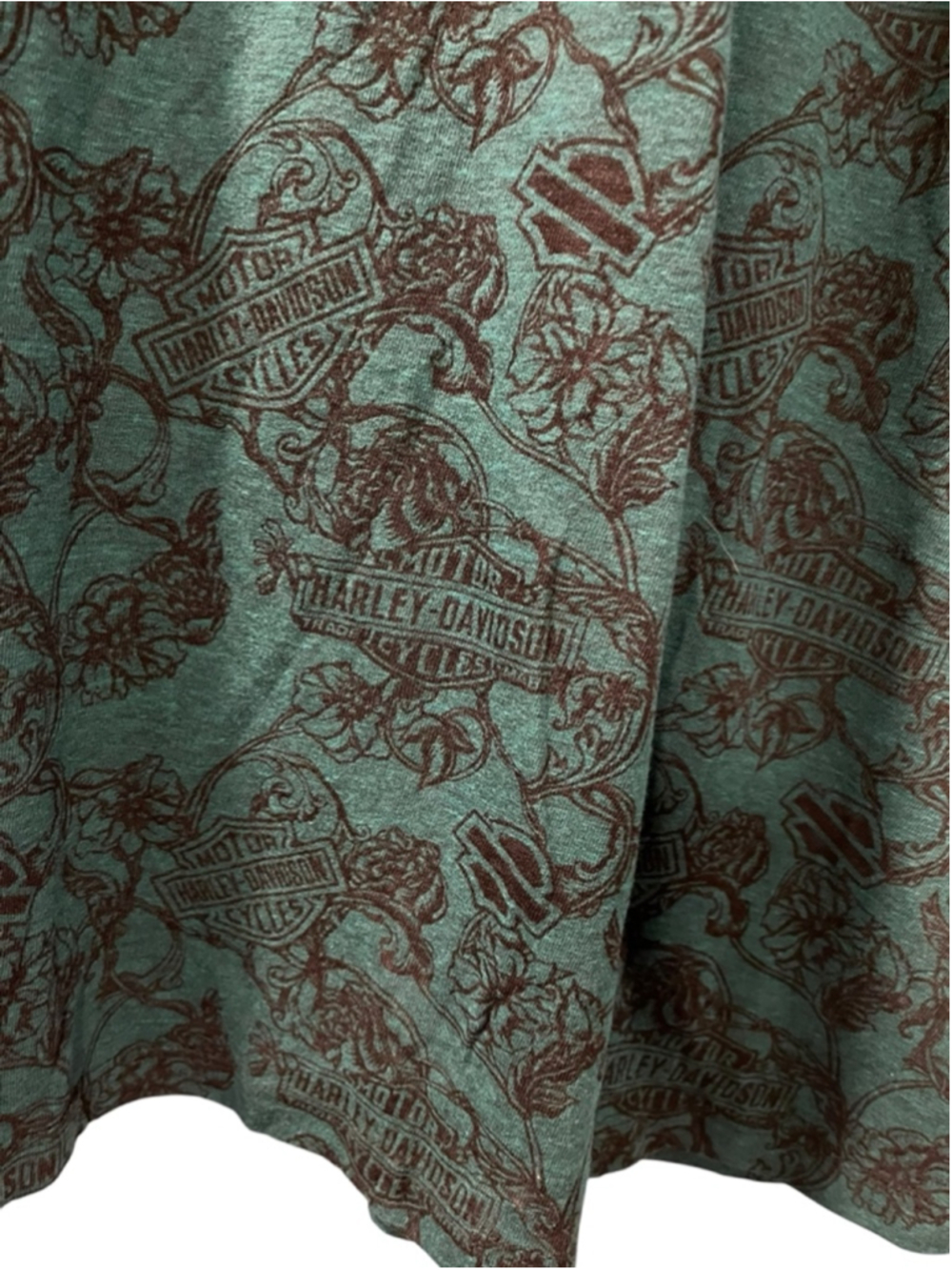 NWT Harley Davidson Skull Women 2X Burned Identity Studded V-Neck Tee Teal Green - Picture 9 of 11